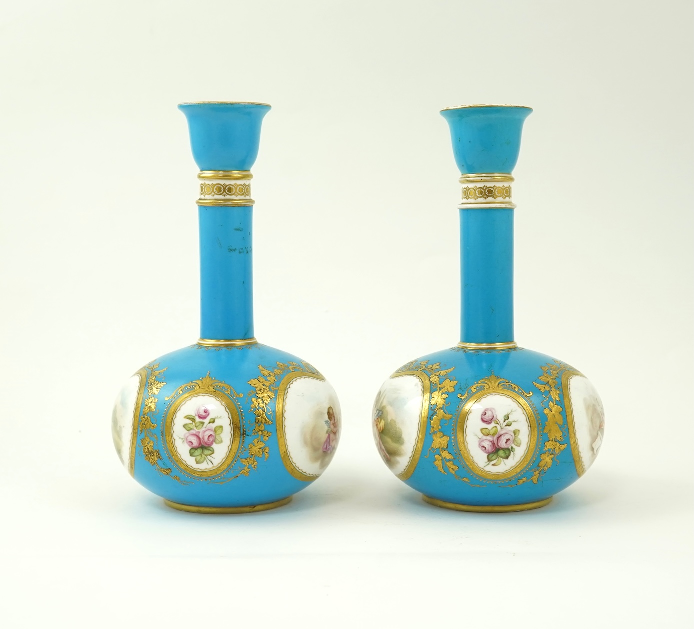 A pair of Coalport bottle vases, in Sevres style, c.1870